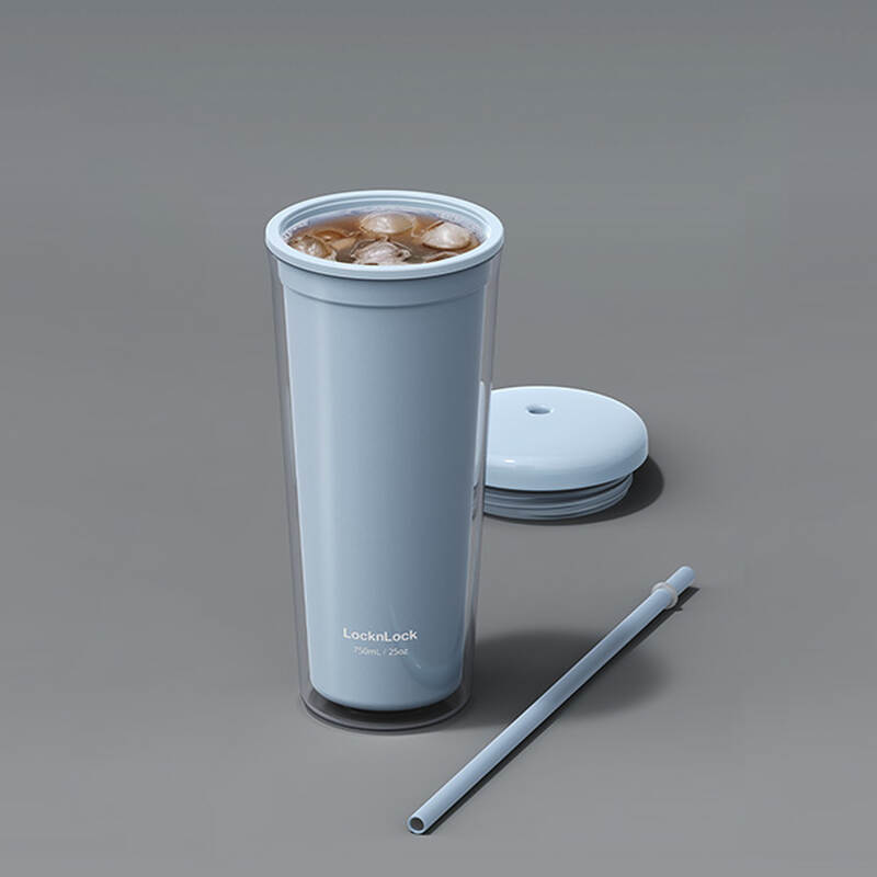 Ly Nhựa 2 Lớp Locknlock Kèm Ống Hút Macaron Double Wall Cold Cup 750ml 3 Màu (Xanh Mint, Xanh Da Trời, Hồng) - HAP533 image number null